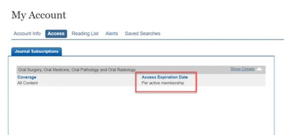 My Account access page with current access